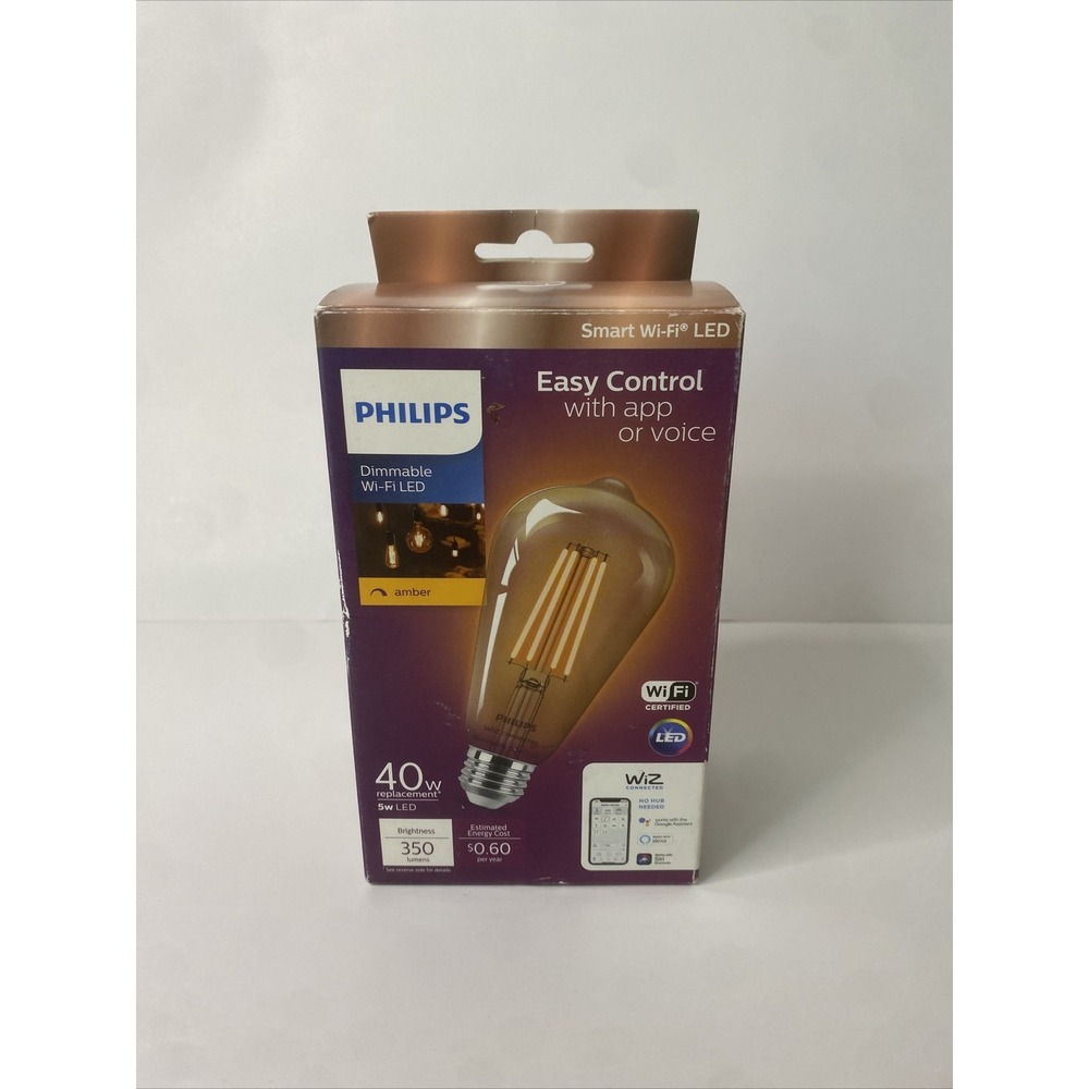 Philips WiFi Light Bulb Wireless 40W LED, WiZ Connected, Dimmable Amber Light